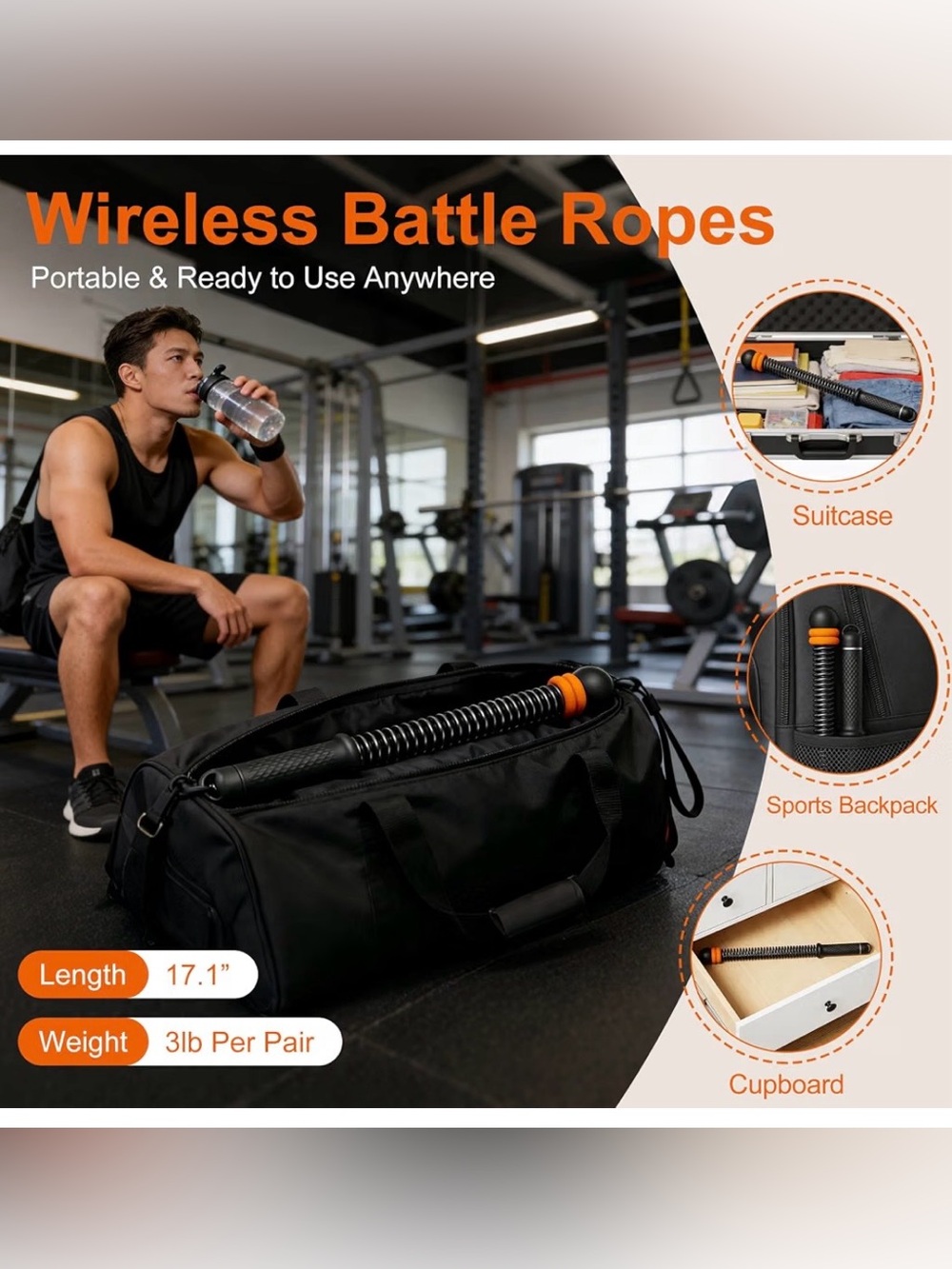 Adjustable Ropeless Battle Ropes, Portable Cordless Battle Ropes for Home Gym - Picture 6 of 13